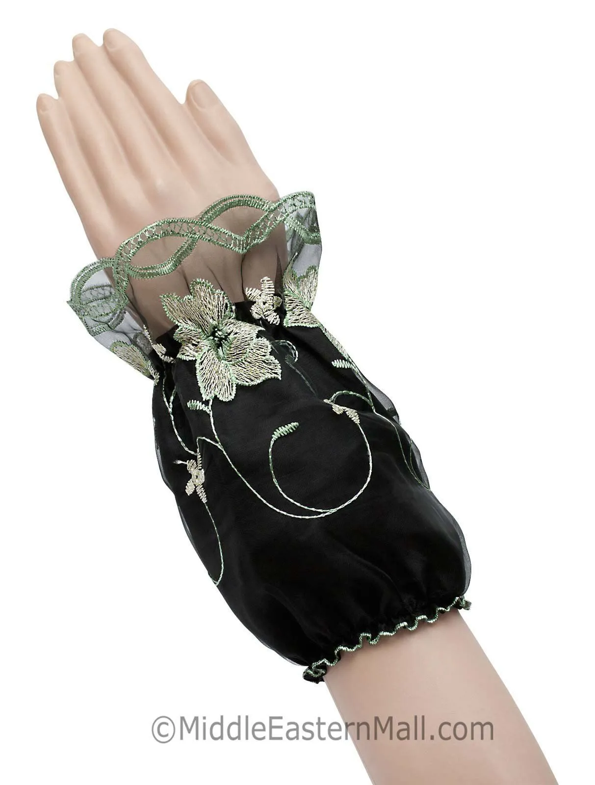 Protect Abaya Arm Sleeve Covers with Floral Embroidery & Lace 1 pair