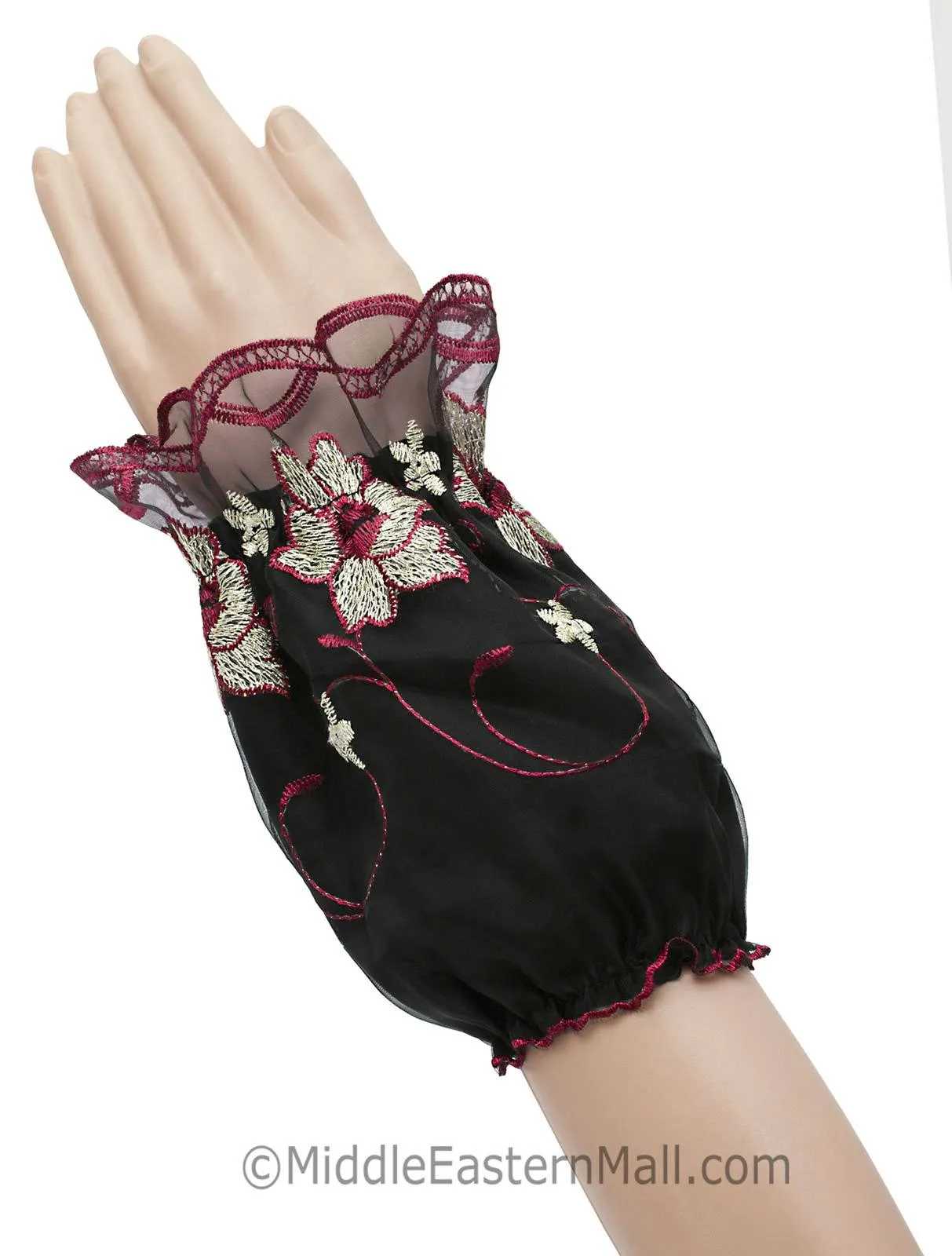 Protect Abaya Arm Sleeve Covers with Floral Embroidery & Lace 1 pair