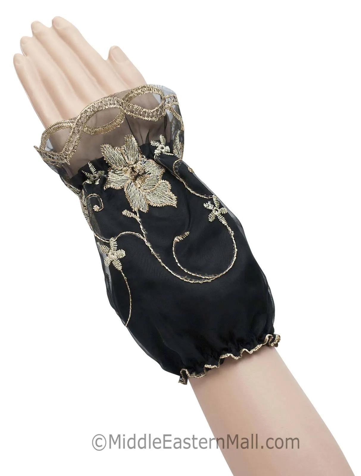 Protect Abaya Arm Sleeve Covers with Floral Embroidery & Lace 1 pair