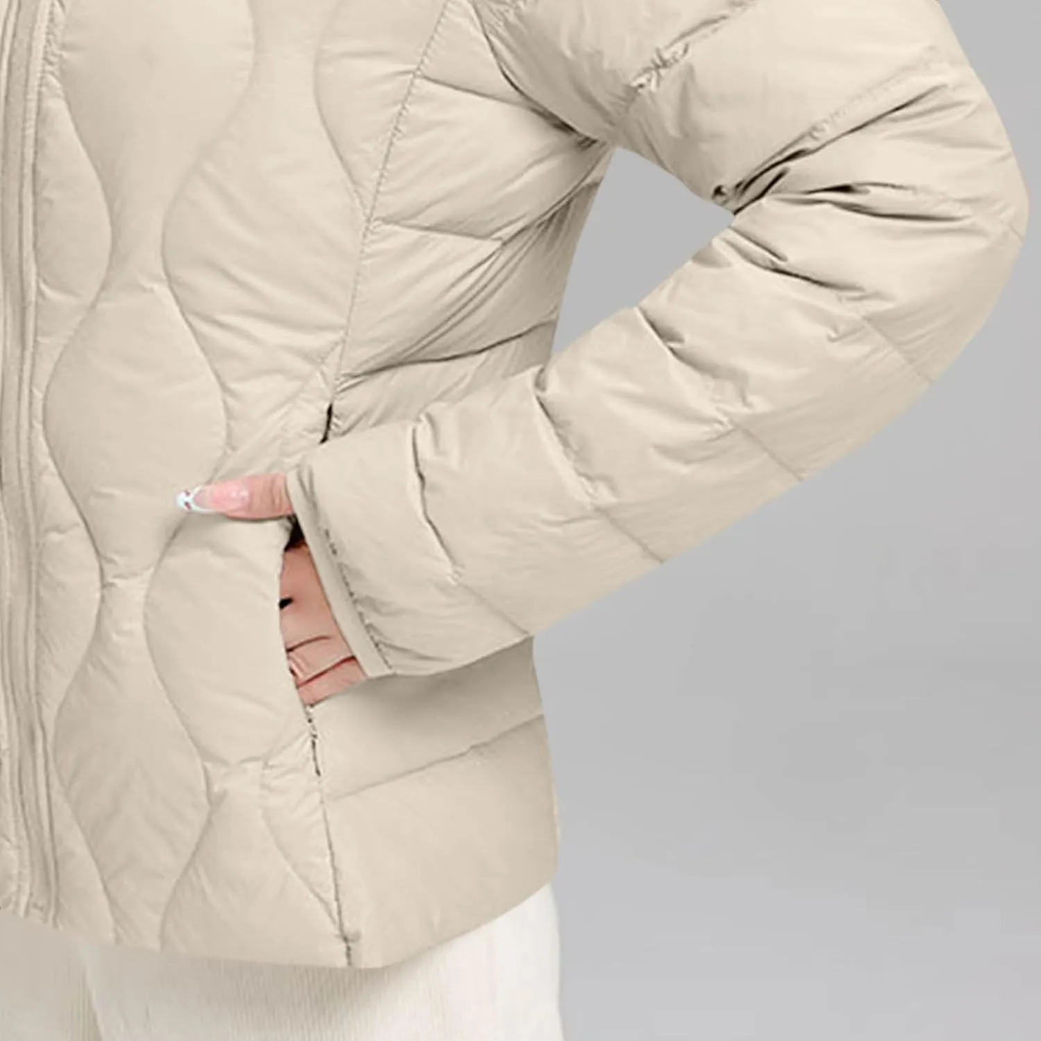 Quilted Lightweight Jacket for Women Plus Size Short Puffer Coats Stand Collar Zip Up Warm Down Jacket Fall Winter