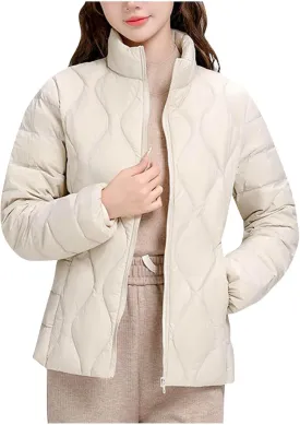 Quilted Lightweight Jacket for Women Plus Size Short Puffer Coats Stand Collar Zip Up Warm Down Jacket Fall Winter