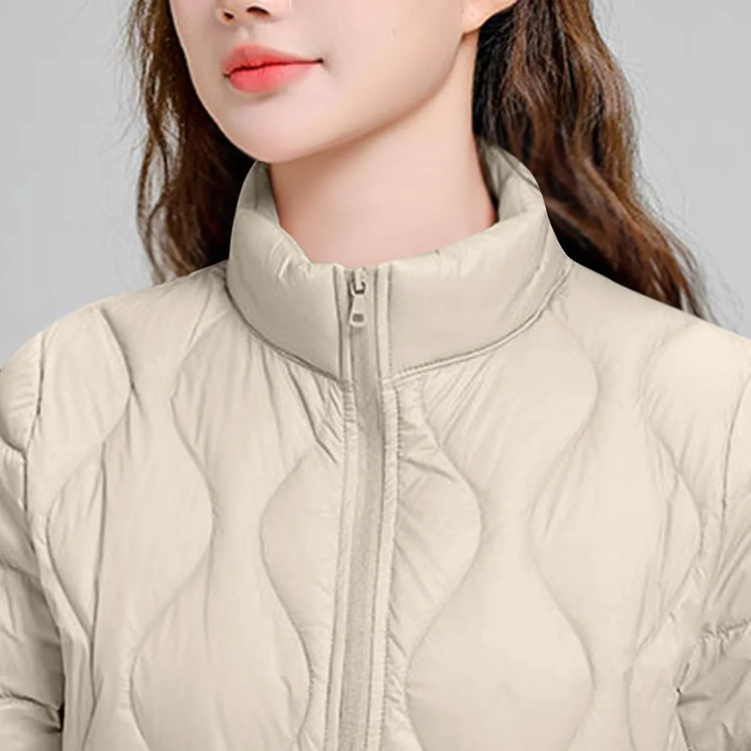 Quilted Lightweight Jacket for Women Plus Size Short Puffer Coats Stand Collar Zip Up Warm Down Jacket Fall Winter