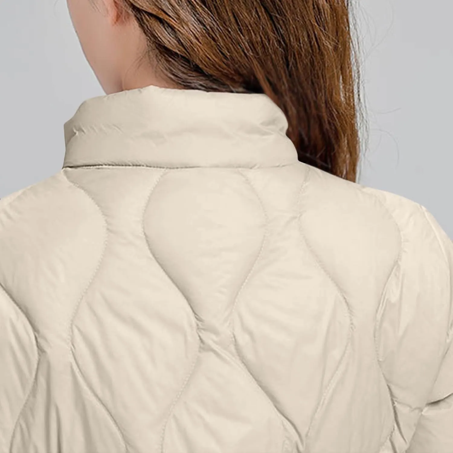 Quilted Lightweight Jacket for Women Plus Size Short Puffer Coats Stand Collar Zip Up Warm Down Jacket Fall Winter