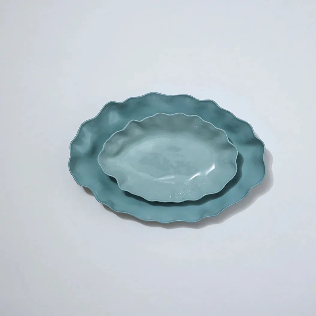 RUFFLE RECTANGLE PLATTER M | Light Blue