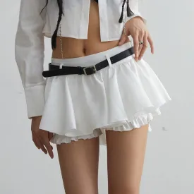 Ruffle Spliced Belt Mini Skirts For Women High Waist  Slimming Streetwear A Line Skirt Female Fashion Clothing