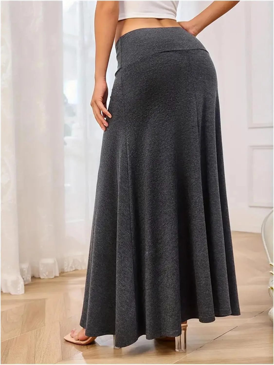 SEAFORM Women's Casual Mid Long Skirts Stretchy Ultra-Soft Flowy Maxi Formal Skirts High Waist Lounge Skirts for Women