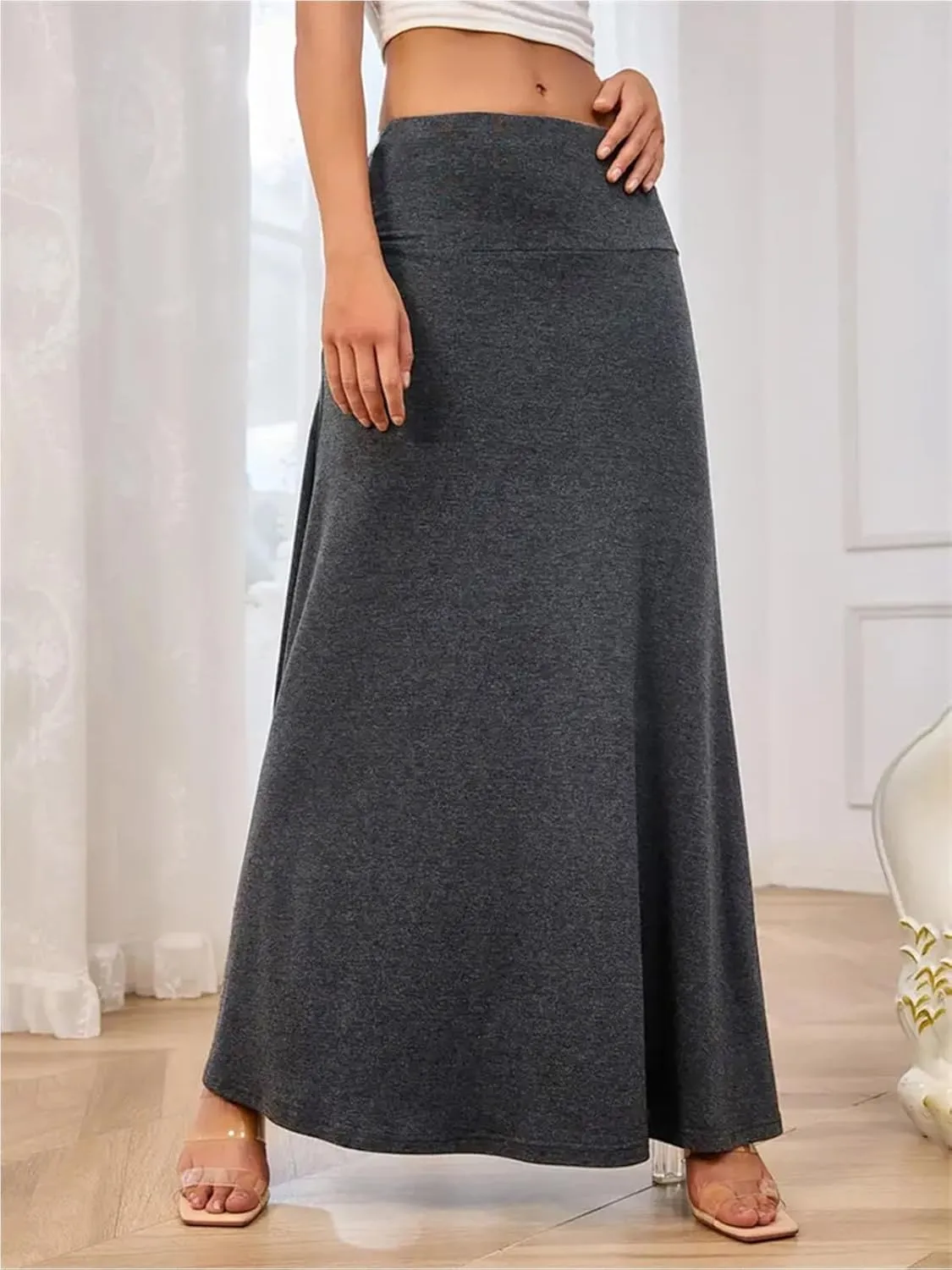 SEAFORM Women's Casual Mid Long Skirts Stretchy Ultra-Soft Flowy Maxi Formal Skirts High Waist Lounge Skirts for Women