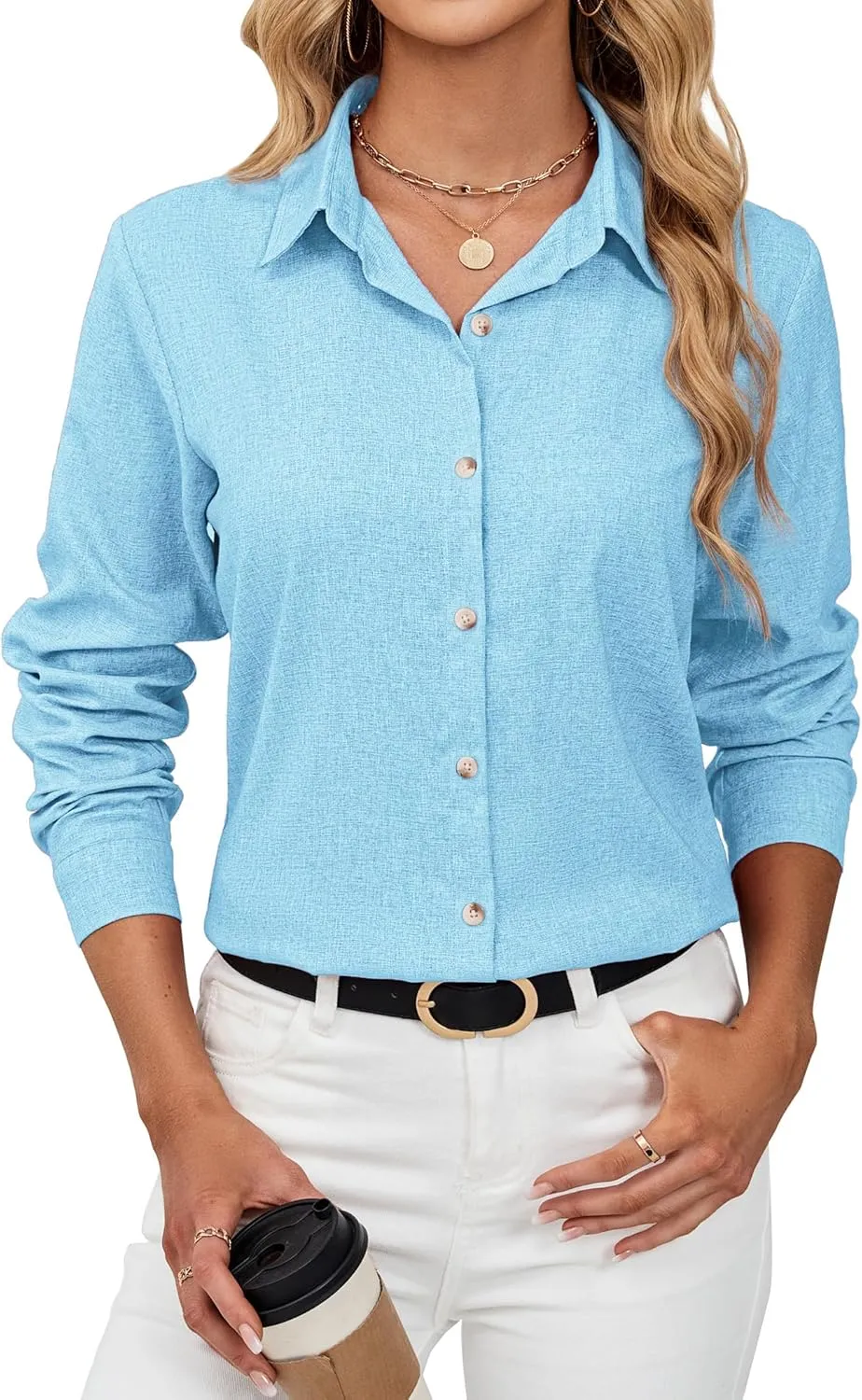 siliteelon Linen Shirts for Women Button Down Shirts Wrinkle Free Long Sleeve Dress Shirts Cotton Work Office Blouse Tops