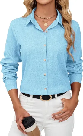 siliteelon Linen Shirts for Women Button Down Shirts Wrinkle Free Long Sleeve Dress Shirts Cotton Work Office Blouse Tops