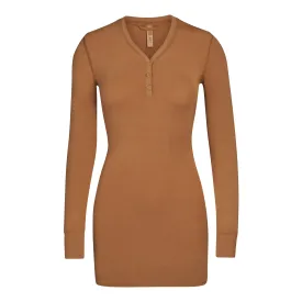 SLEEP HENLEY DRESS | CAMEL