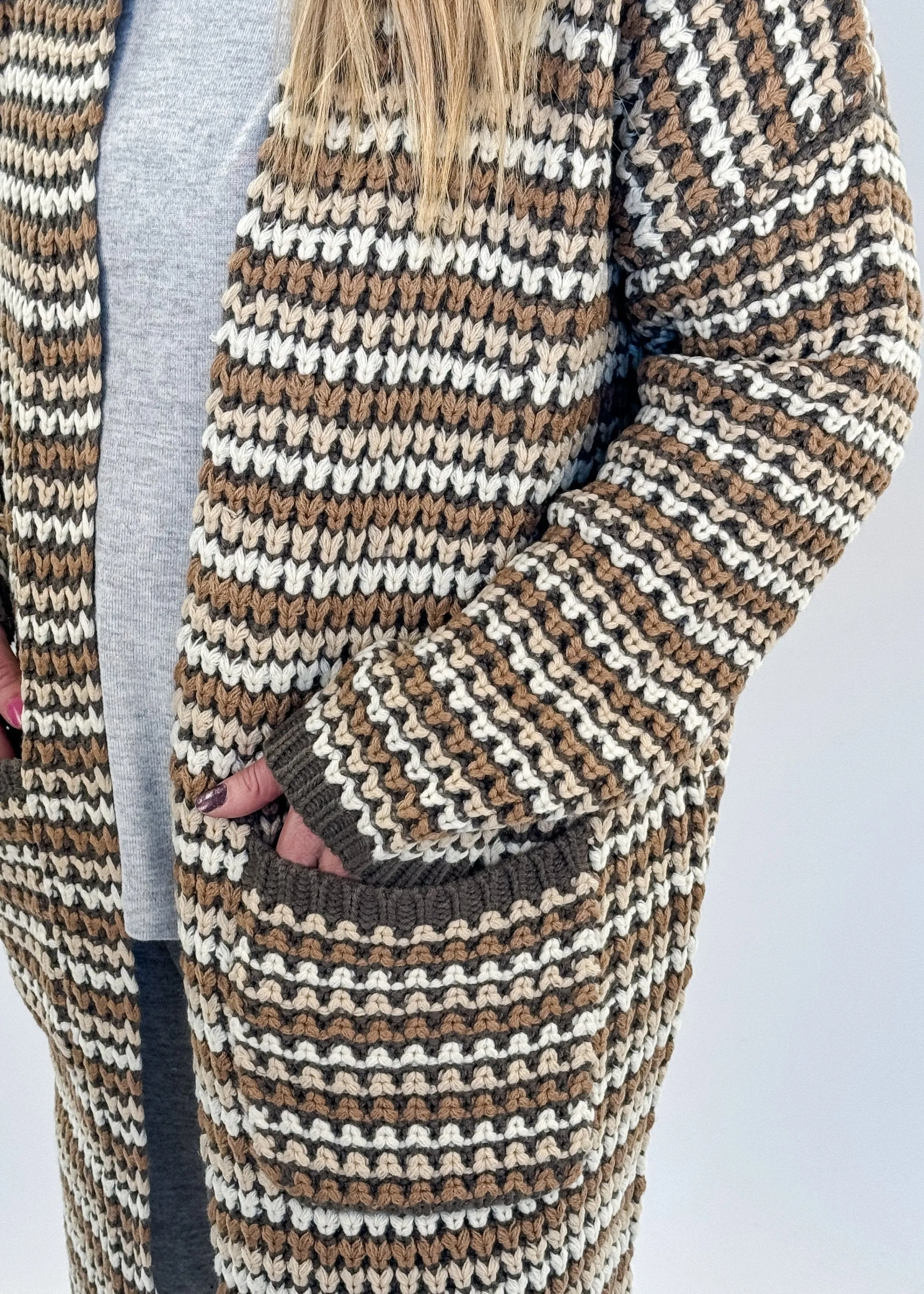 Striped Knit Cardi Ribbed Open