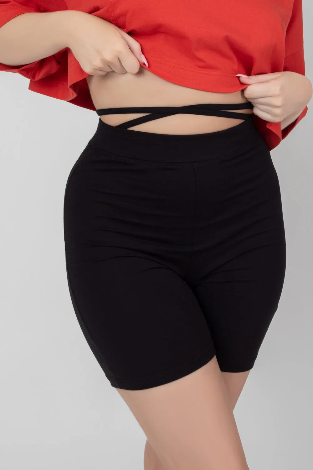 Tie Waist Cycling Shorts Black