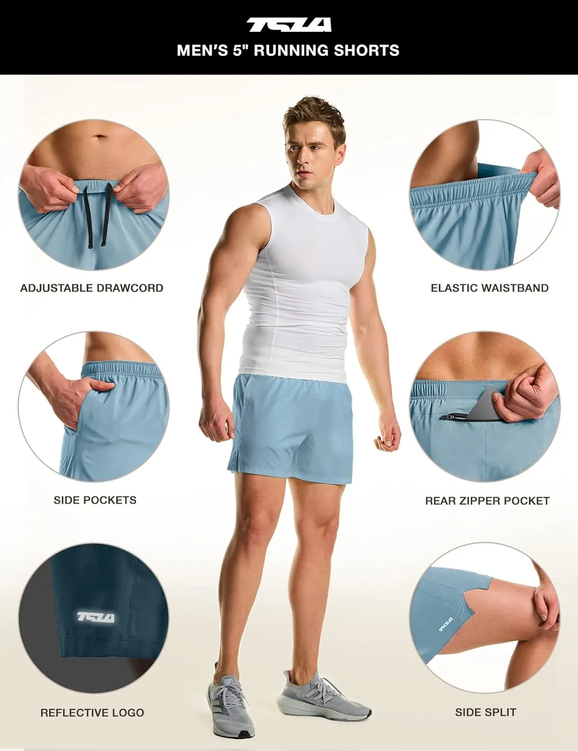 TSLA Men's Active Running Shorts, Training Exercise Workout Shorts, Quick Dry Gym Athletic Performance Shorts with Pockets