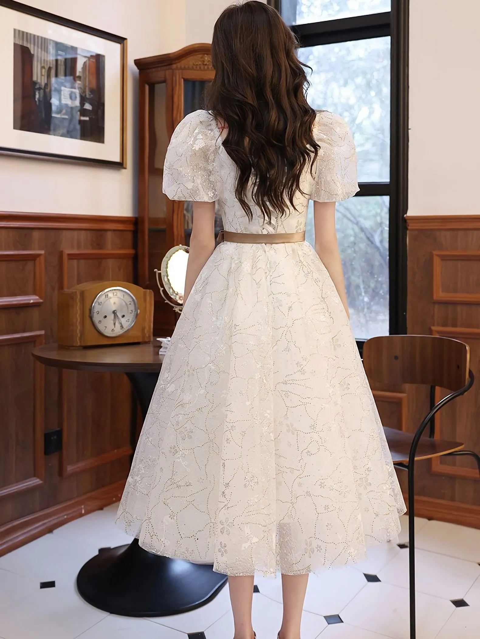 White A Line Lace Tulle Short Prom Dress White Homecoming Dress
