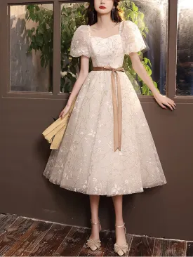 White A Line Lace Tulle Short Prom Dress White Homecoming Dress