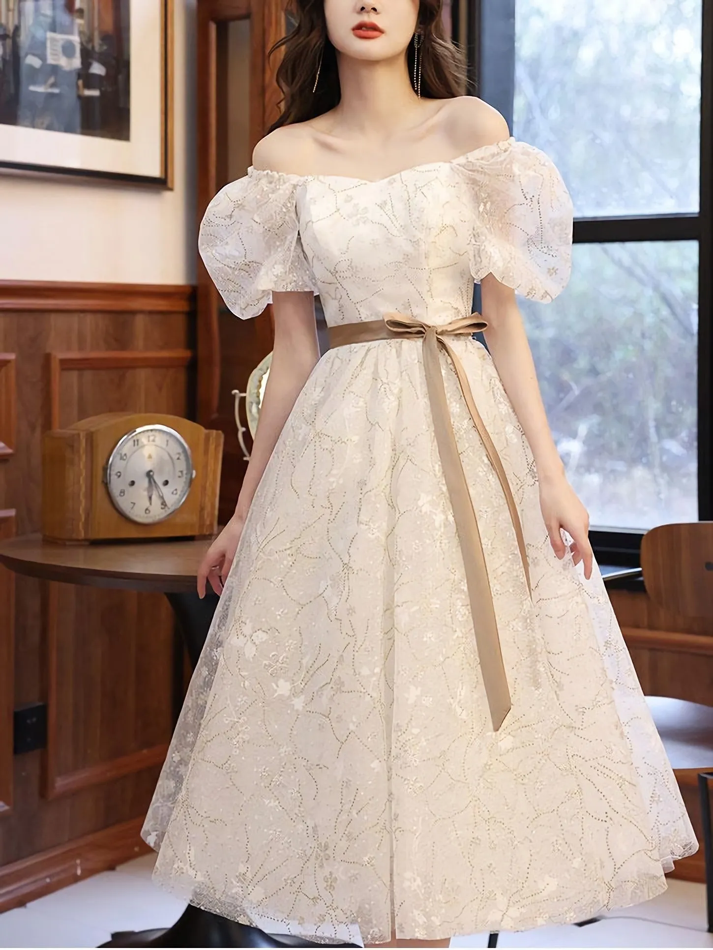White A Line Lace Tulle Short Prom Dress White Homecoming Dress
