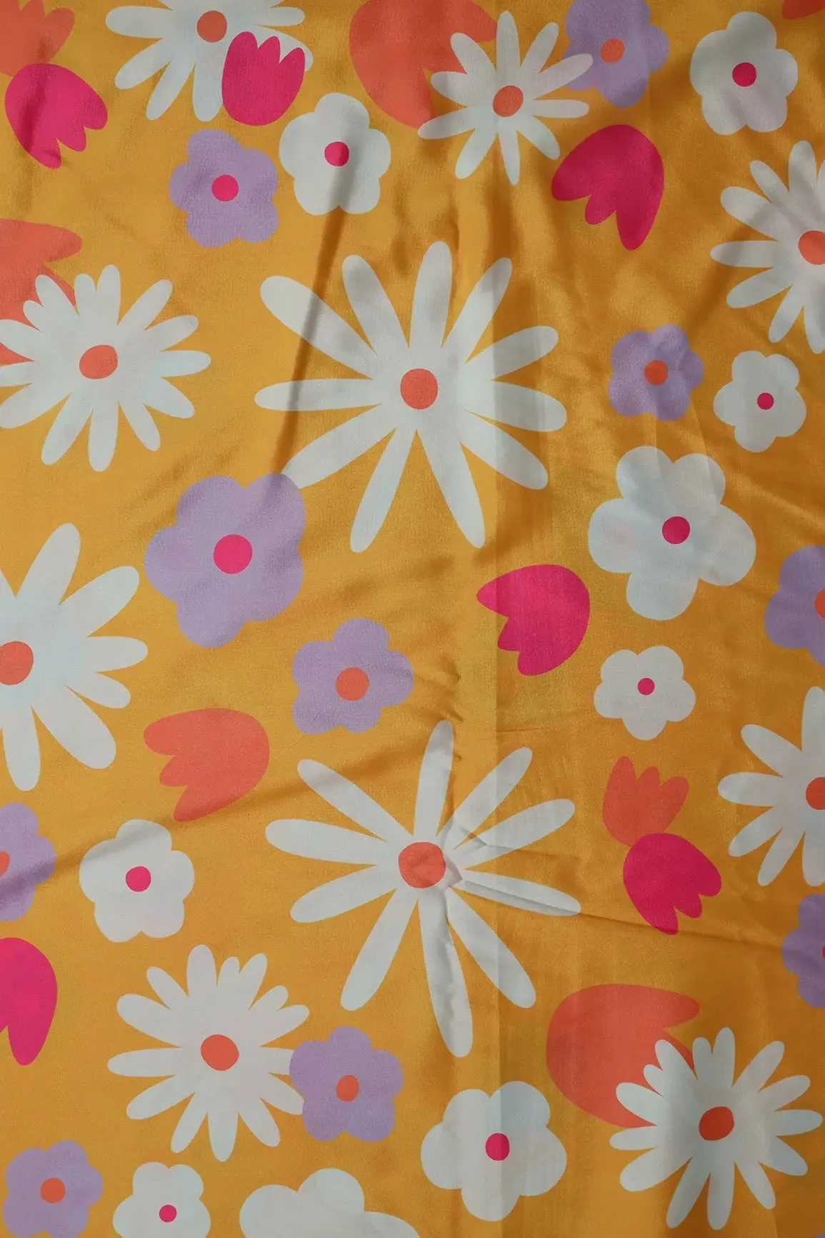 White And Yellow Beautiful Floral Pattern Digital Print On French Crepe Fabric