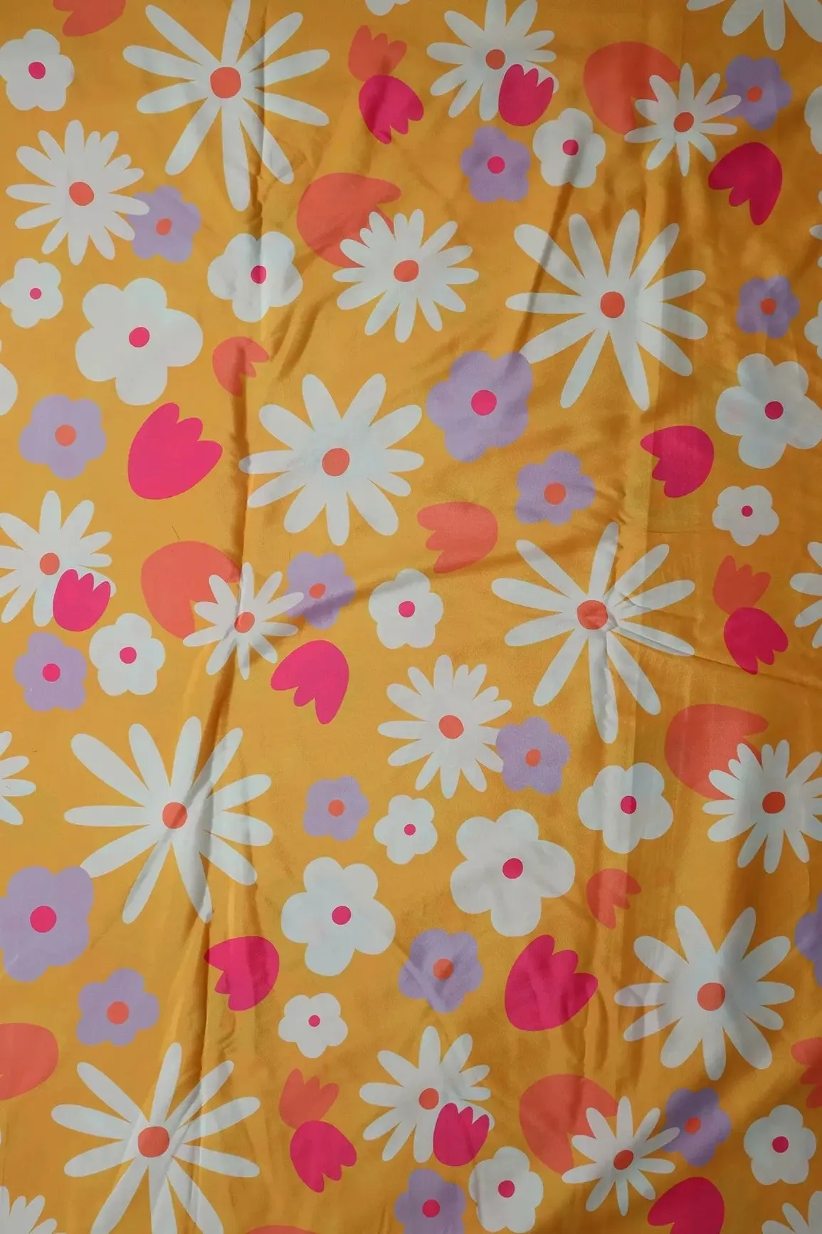 White And Yellow Beautiful Floral Pattern Digital Print On French Crepe Fabric