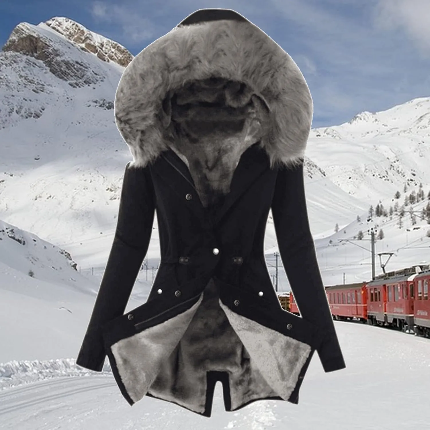 Winter Coats for Women Thicken Puffer Overcoat Warm Cold Weather Parka Jacket Plush Outwear with Removable Fur Trim