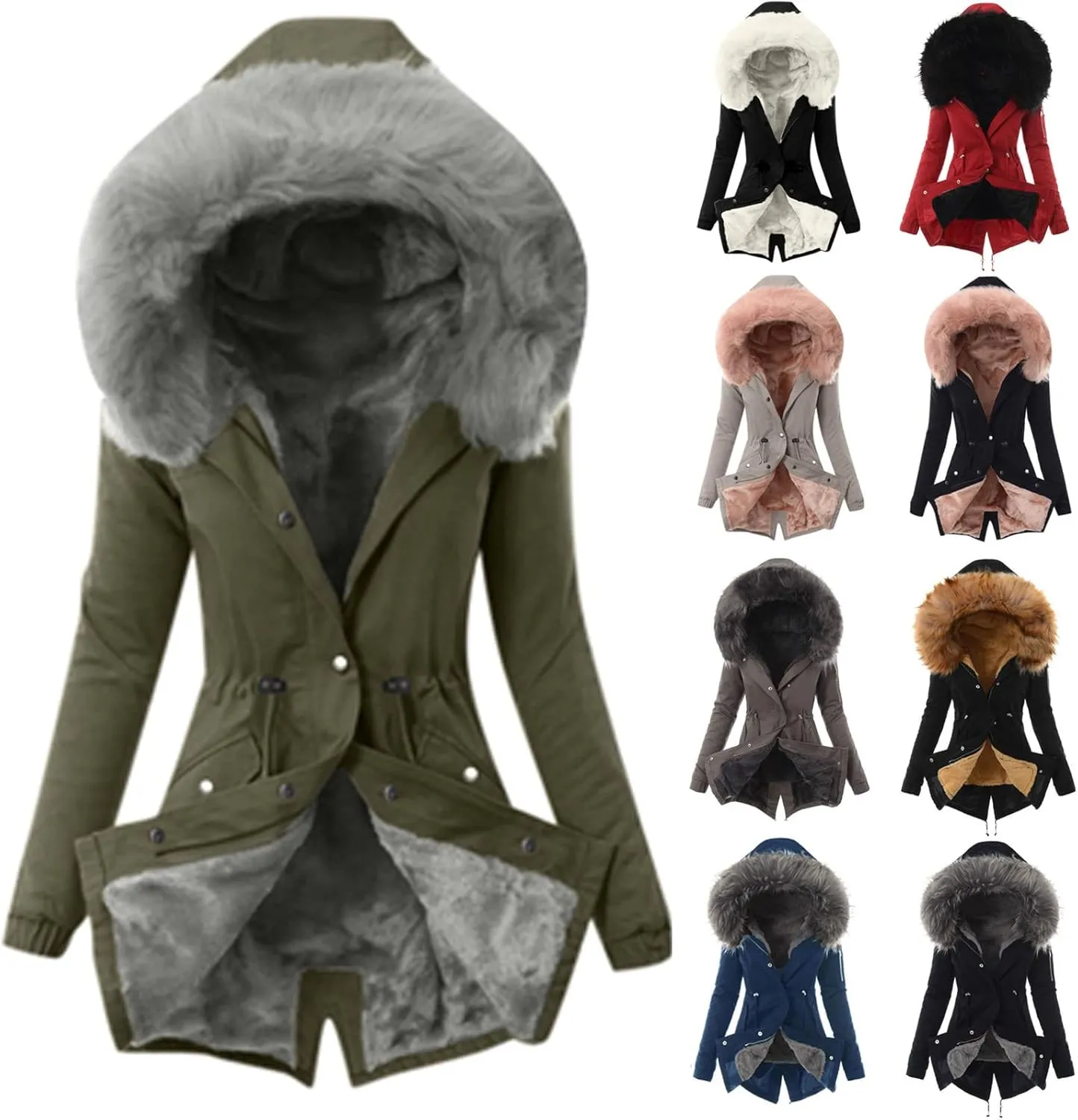 Winter Coats for Women Thicken Puffer Overcoat Warm Cold Weather Parka Jacket Plush Outwear with Removable Fur Trim