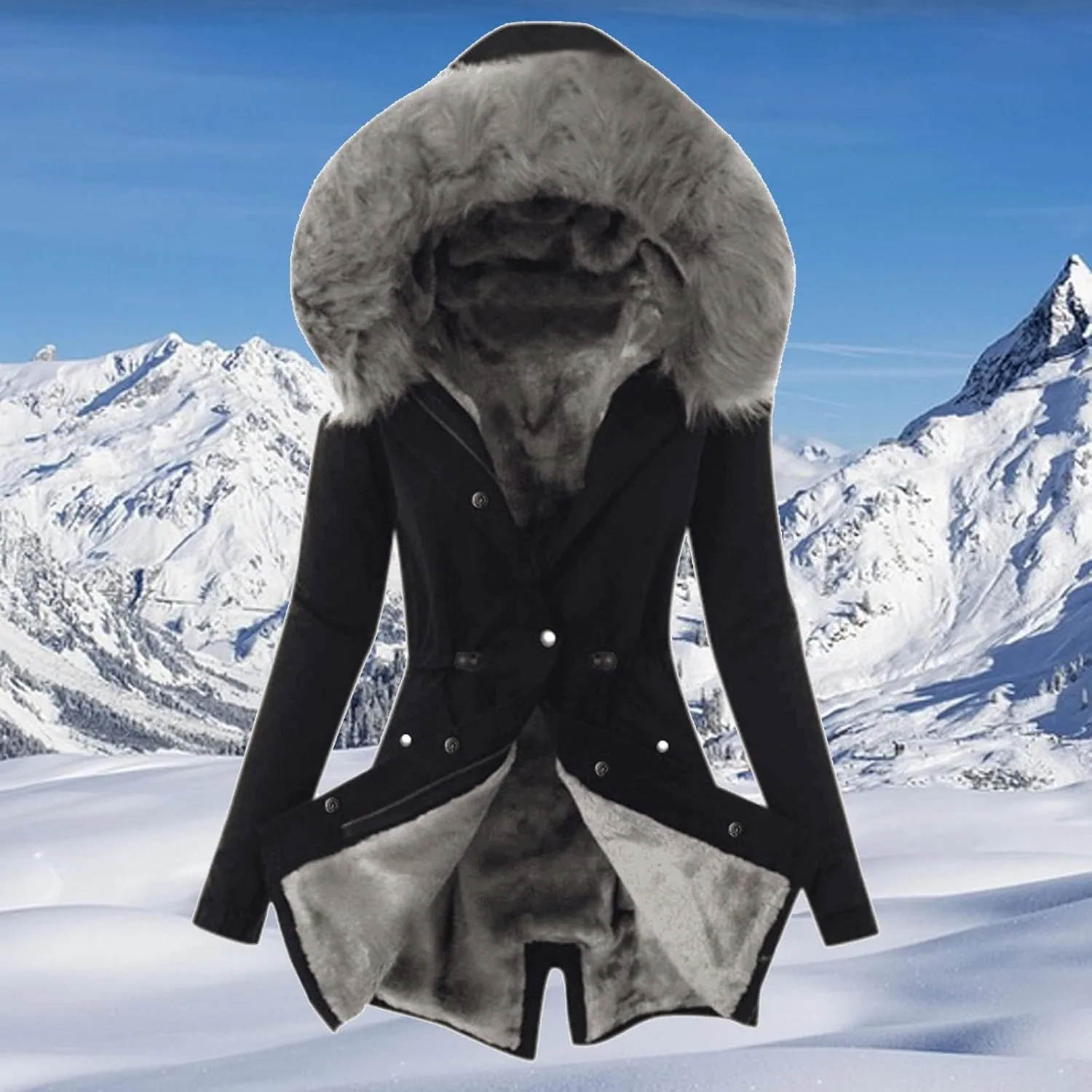 Winter Coats for Women Thicken Puffer Overcoat Warm Cold Weather Parka Jacket Plush Outwear with Removable Fur Trim