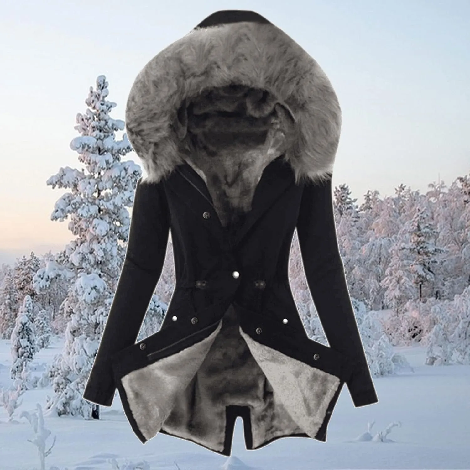 Winter Coats for Women Thicken Puffer Overcoat Warm Cold Weather Parka Jacket Plush Outwear with Removable Fur Trim