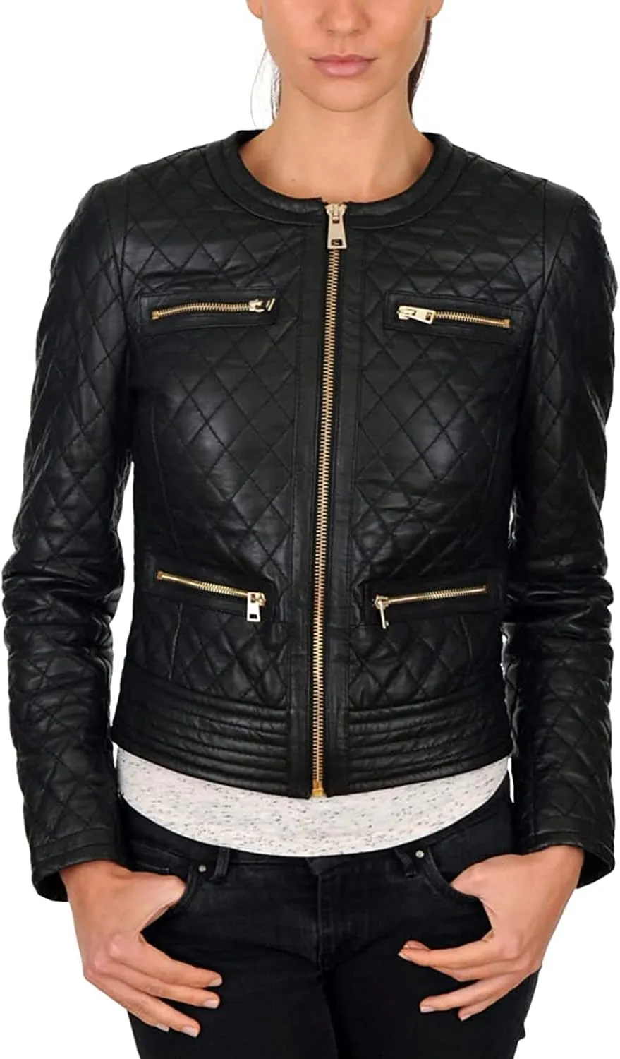 Women's Black Quilted Leather Jackets | Slim Fit Biker & Motorcyle Leather Jackets | Women Leather Jacket