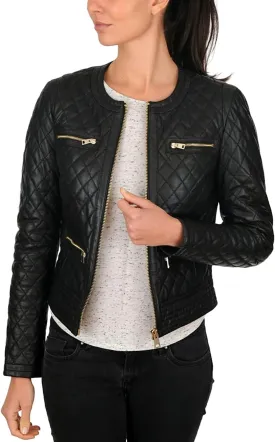 Women's Black Quilted Leather Jackets | Slim Fit Biker & Motorcyle Leather Jackets | Women Leather Jacket