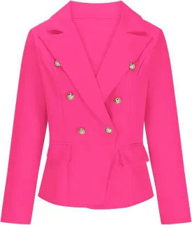 Womens Blazer Lapel Collar Open Front Suit Top Fashion Double Breasted Solid Pea Coat Business Work Office Jackets