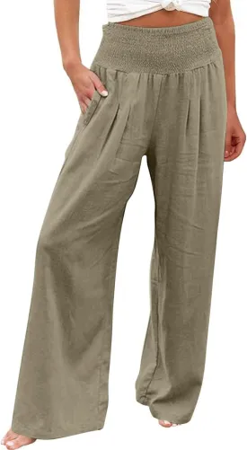 Women's Fashion Loose Casual Buttoned Wide Leg Dressy Loose Fit Pants