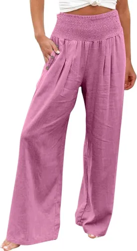 Women's Fashion Loose Casual Buttoned Wide Leg Dressy Loose Fit Pants