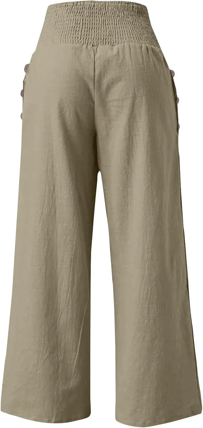 Women's Fashion Loose Casual Buttoned Wide Leg Dressy Loose Fit Pants