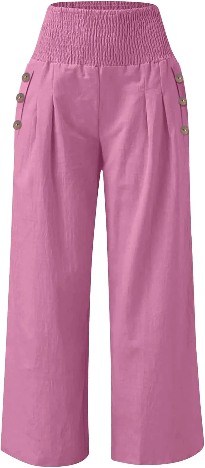 Women's Fashion Loose Casual Buttoned Wide Leg Dressy Loose Fit Pants