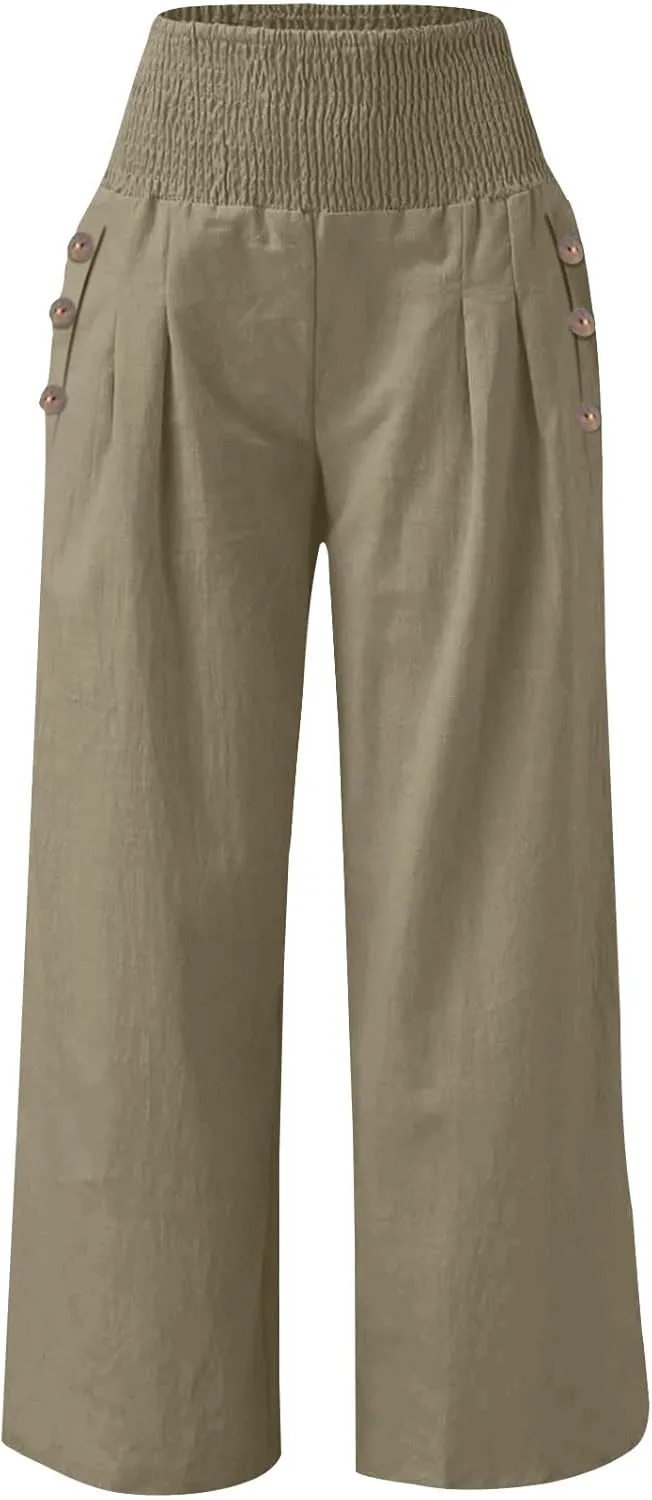 Women's Fashion Loose Casual Buttoned Wide Leg Dressy Loose Fit Pants