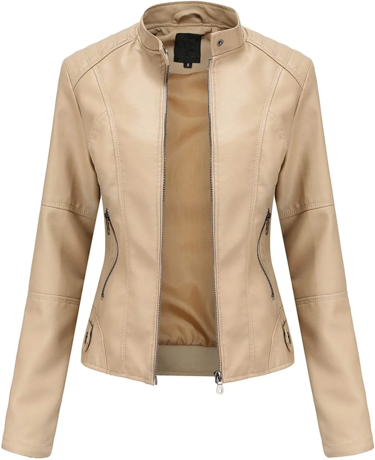 Women'S Faux Leather Motocross Racer Jacket Plus Size Motorcycle Zipper Moto Biker Short Outerwear Coat Bomber Jacket