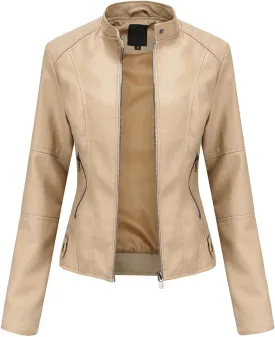 Women'S Faux Leather Motocross Racer Jacket Plus Size Motorcycle Zipper Moto Biker Short Outerwear Coat Bomber Jacket