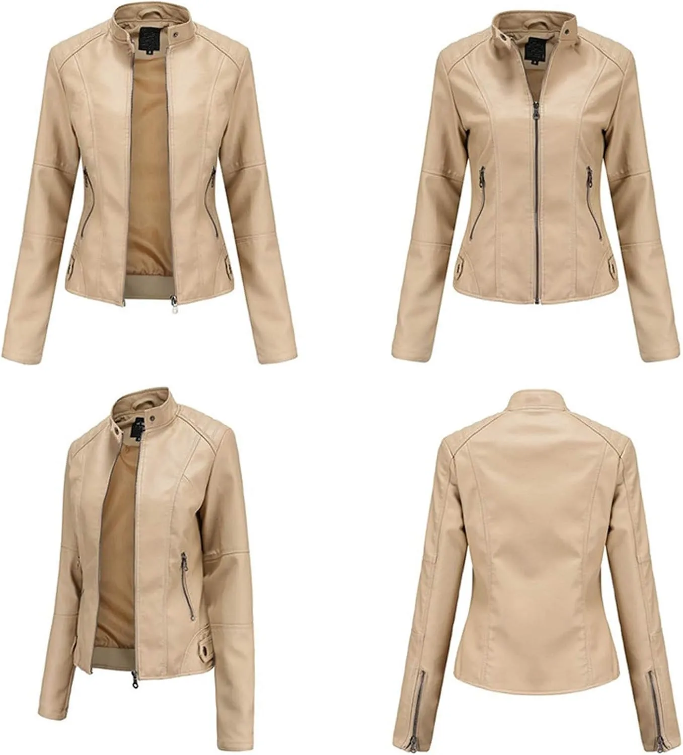 Women'S Faux Leather Motocross Racer Jacket Plus Size Motorcycle Zipper Moto Biker Short Outerwear Coat Bomber Jacket