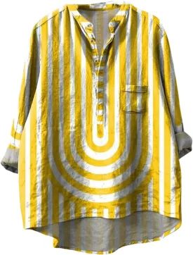 Womens Fish Print Blouses Casual Flowy Shirts Loose 3/4 Length Sleeve Floral Tops V-Neck Vintage Linen Art Outfits