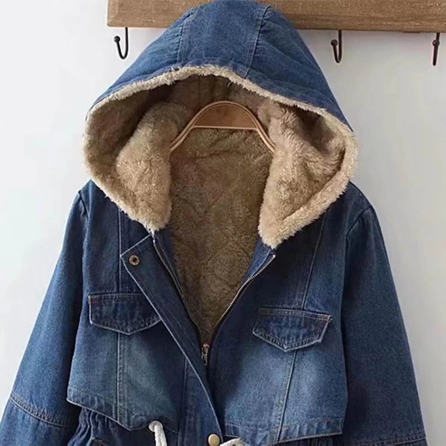 Womens Fleece Lined Denim Jacket Oversized Winter Coats Thicken Vintage Sherpa Jackets Parka Jeans Jacket with Pockets