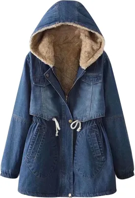 Womens Fleece Lined Denim Jacket Oversized Winter Coats Thicken Vintage Sherpa Jackets Parka Jeans Jacket with Pockets