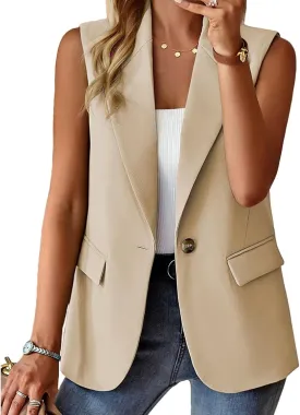 Women's Sleeveless Cardigans Vest Open Front Blazer Jackets Dressy Casual Duster Trench Vests Lapel Office Blazers