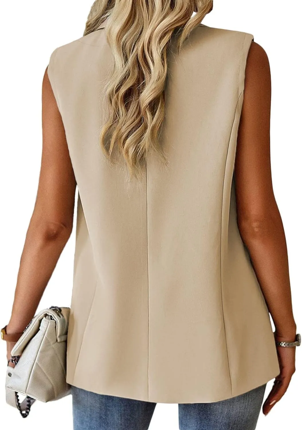 Women's Sleeveless Cardigans Vest Open Front Blazer Jackets Dressy Casual Duster Trench Vests Lapel Office Blazers